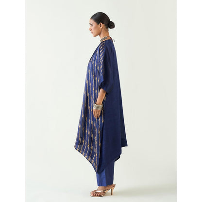 Shivani Bhargava Damani Blue Silk Weave Kimono Kurta with Pant (Set of 2)