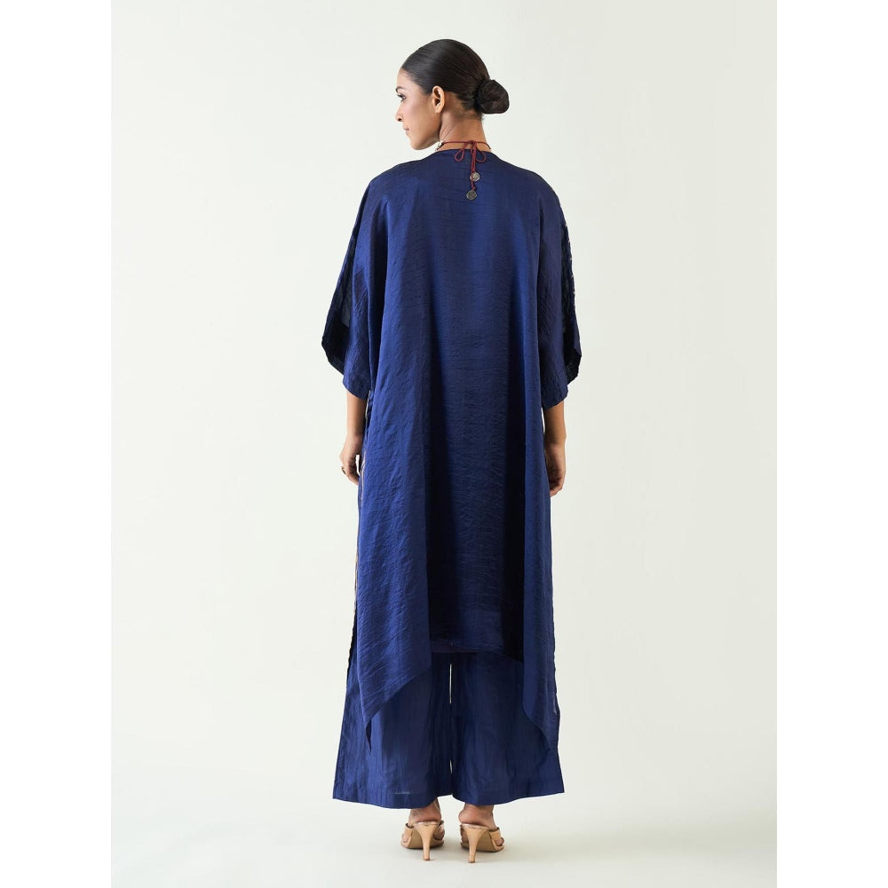 Shivani Bhargava Damani Blue Silk Weave Kimono Kurta with Pant (Set of 2)