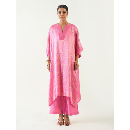 Shivani Bhargava Damani Pink Weave Kimono Kaftan with Pant (Set of 2)