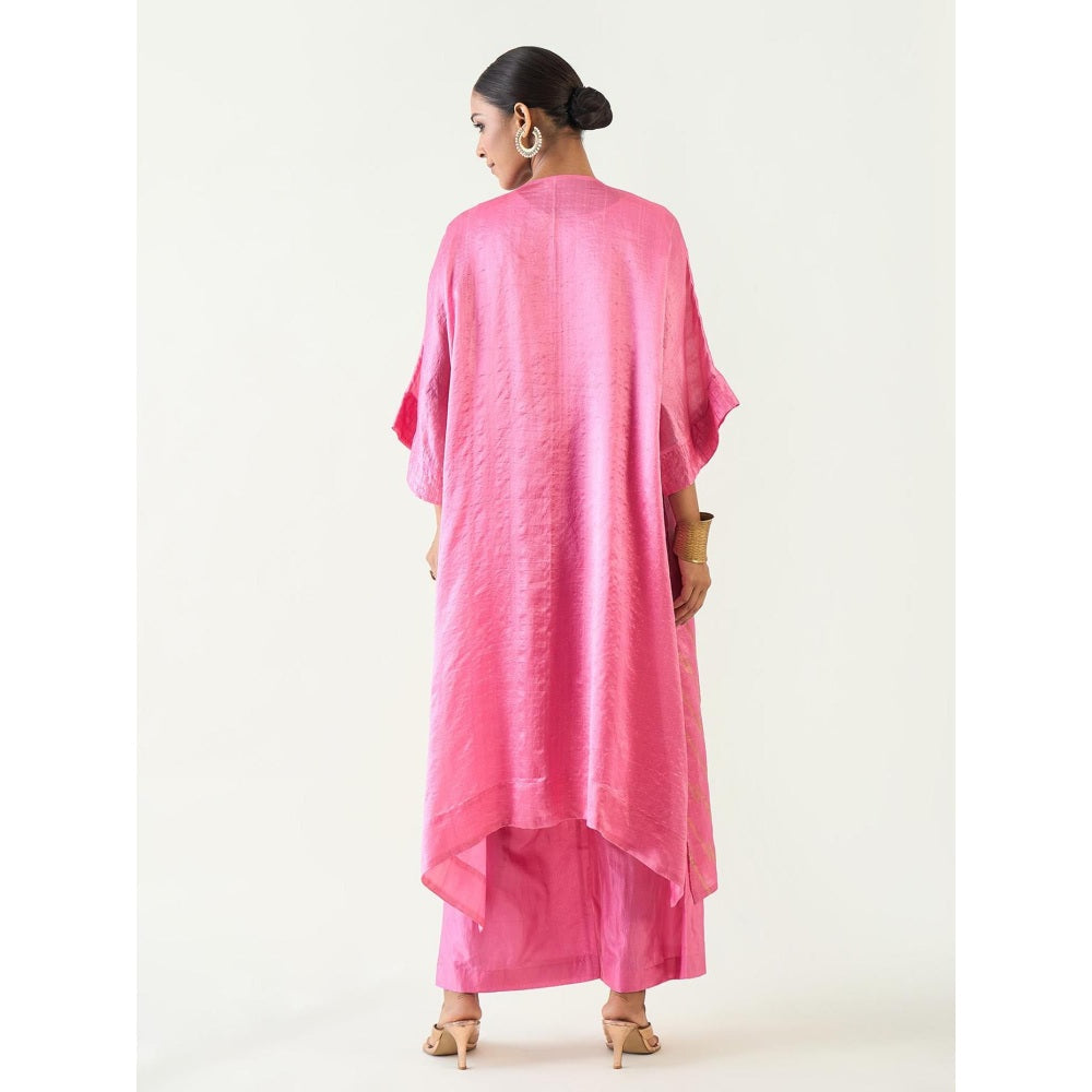 Shivani Bhargava Damani Pink Weave Kimono Kaftan with Pant (Set of 2)