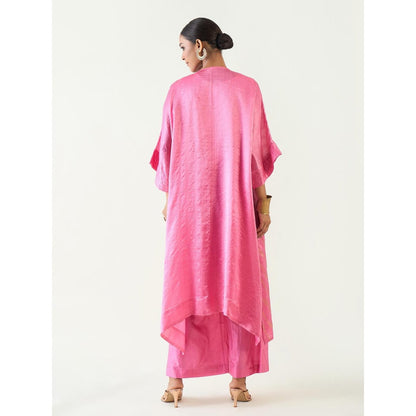 Shivani Bhargava Damani Pink Weave Kimono Kaftan with Pant (Set of 2)