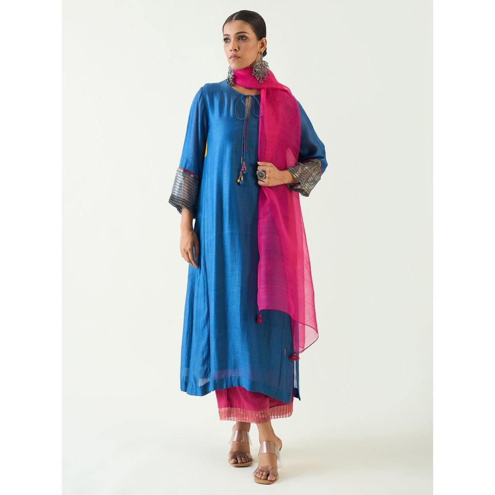 Shivani Bhargava Blue Leela Cotton Silk Cypress Kurta with Pant and Dupatta (Set of 3)