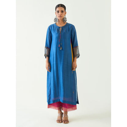 Shivani Bhargava Blue Leela Cotton Silk Cypress Kurta with Pant and Dupatta (Set of 3)