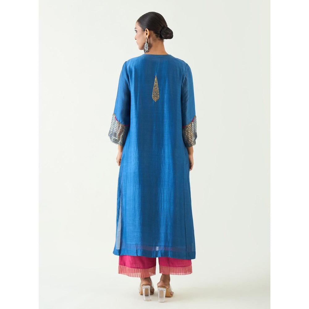 Shivani Bhargava Blue Leela Cotton Silk Cypress Kurta with Pant and Dupatta (Set of 3)
