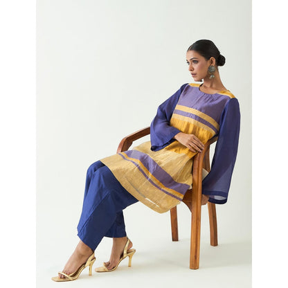Shivani Bhargava Blue Mira Silk Stripe Tissue Kurti with Pant and Dupatta (Set of 3)