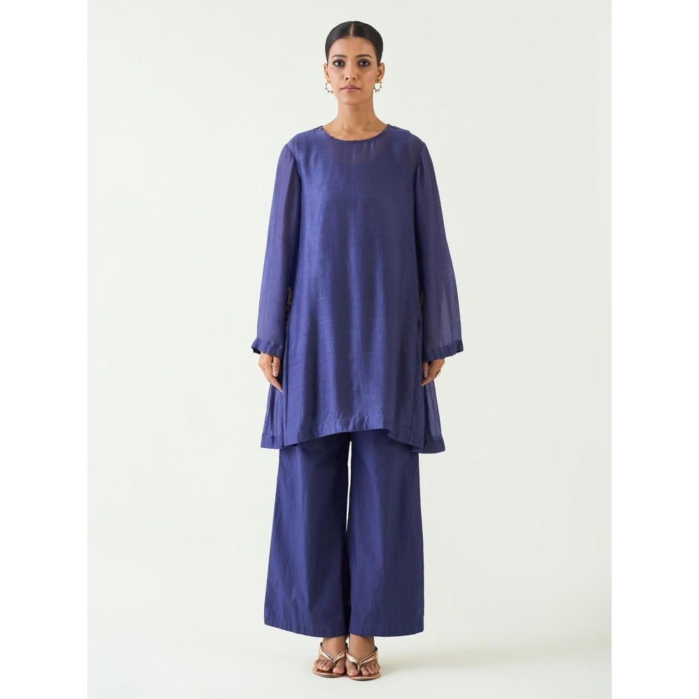 Shivani Bhargava Blue Siya Cotton Silk Embroidered Pocket Kurta with Pant (Set of 2)