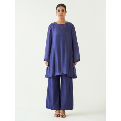 Shivani Bhargava Blue Siya Cotton Silk Embroidered Pocket Kurta with Pant (Set of 2)