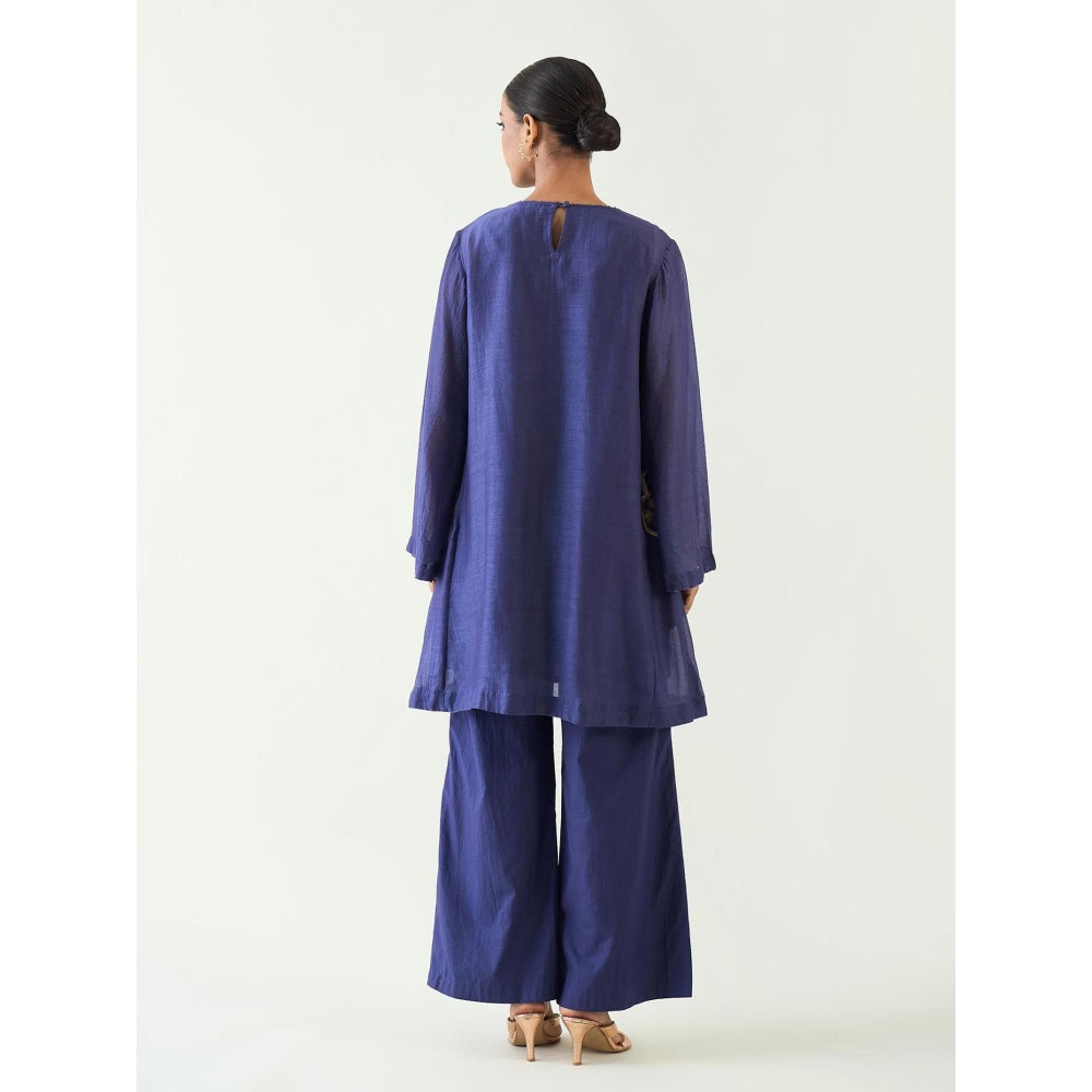 Shivani Bhargava Blue Siya Cotton Silk Embroidered Pocket Kurta with Pant (Set of 2)