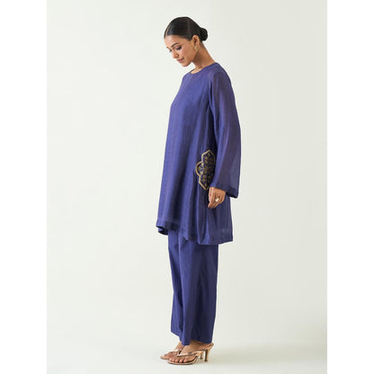 Shivani Bhargava Blue Siya Cotton Silk Embroidered Pocket Kurta with Pant (Set of 2)