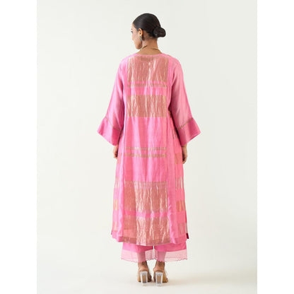 Shivani Bhargava Pink Mira Silk Stripe Tissue Kurta with Pant and Dupatta (Set of 3)