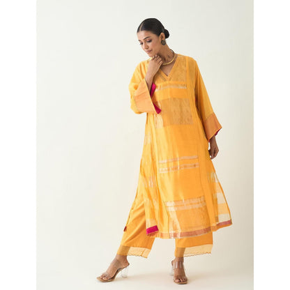 Shivani Bhargava Yellow Mira Silk Stripe Tissue Kurta with Pant and Dupatta (Set of 3)