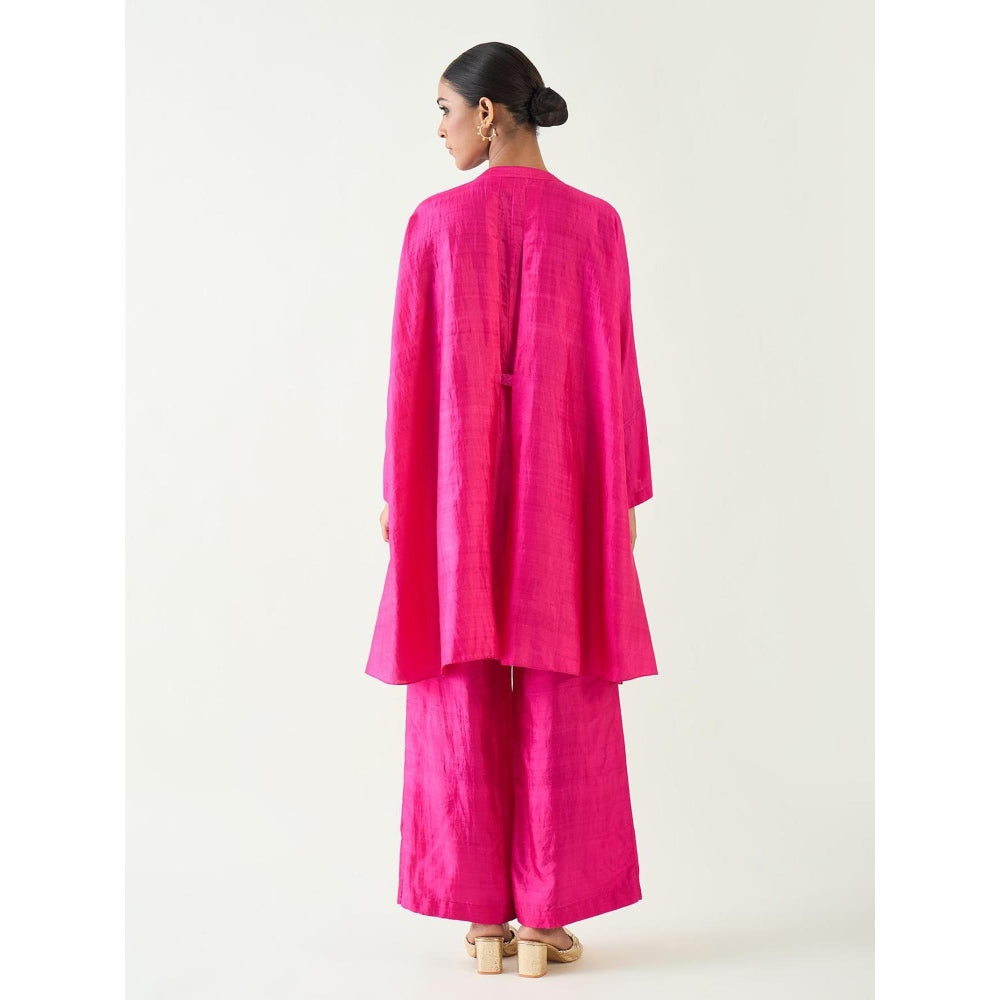 Shivani Bhargava Pink Ira Silk Kimono Kurta with Pant (Set of 2)