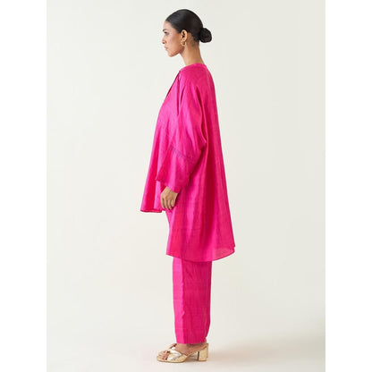 Shivani Bhargava Pink Ira Silk Kimono Kurta with Pant (Set of 2)