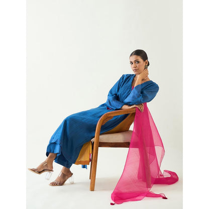 Shivani Bhargava Blue Kriya Cotton Silk Kurta with Pant and Dupatta (Set of 3)
