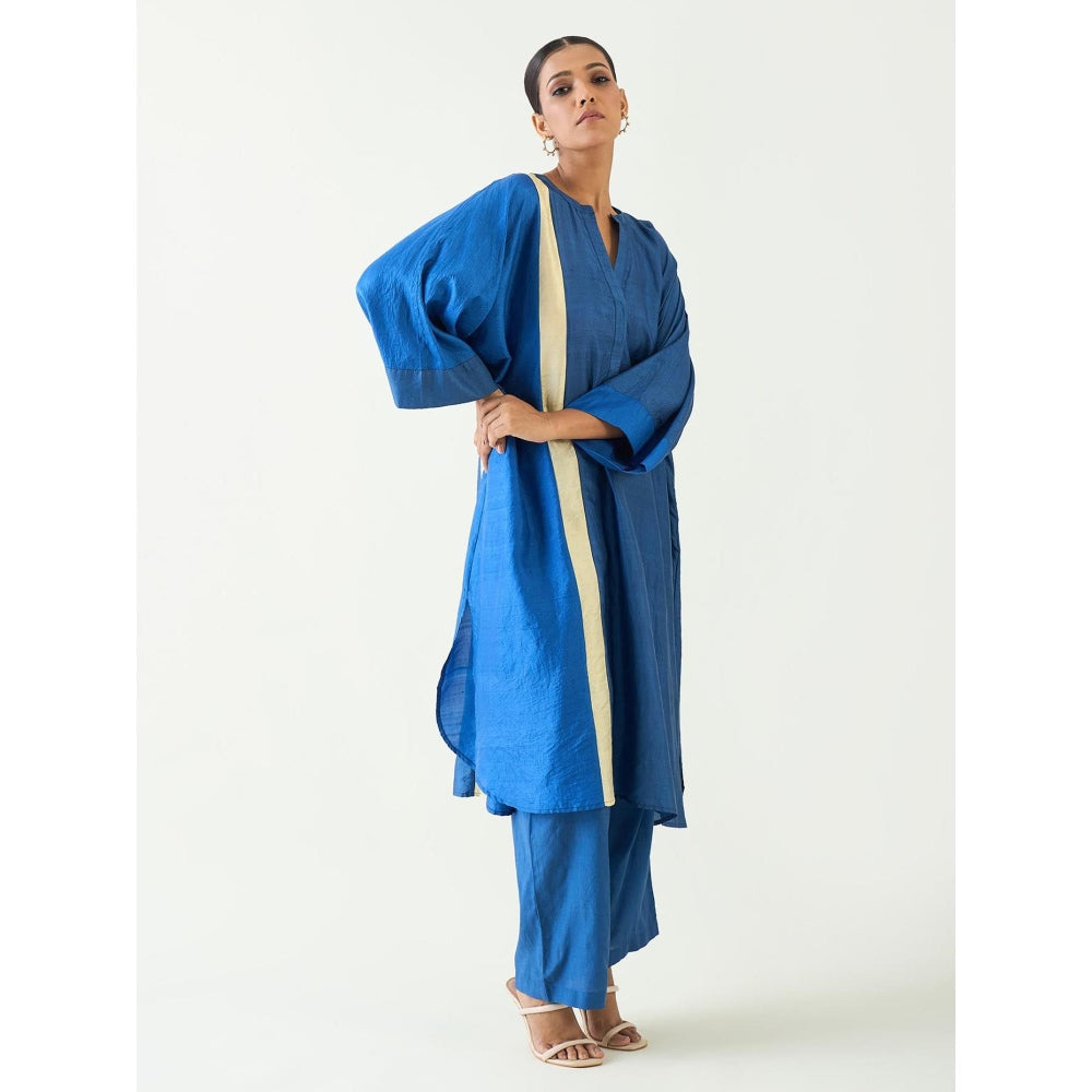 Shivani Bhargava Niti Linear Blue Long Kimono Kurta with Pant (Set of 2)