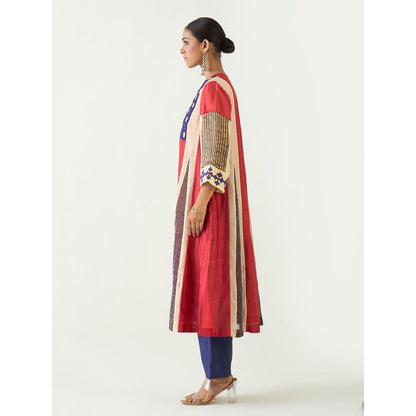 Shivani Bhargava Red Roop Cotton Silk Kali Kurta with Pant (Set of 2)