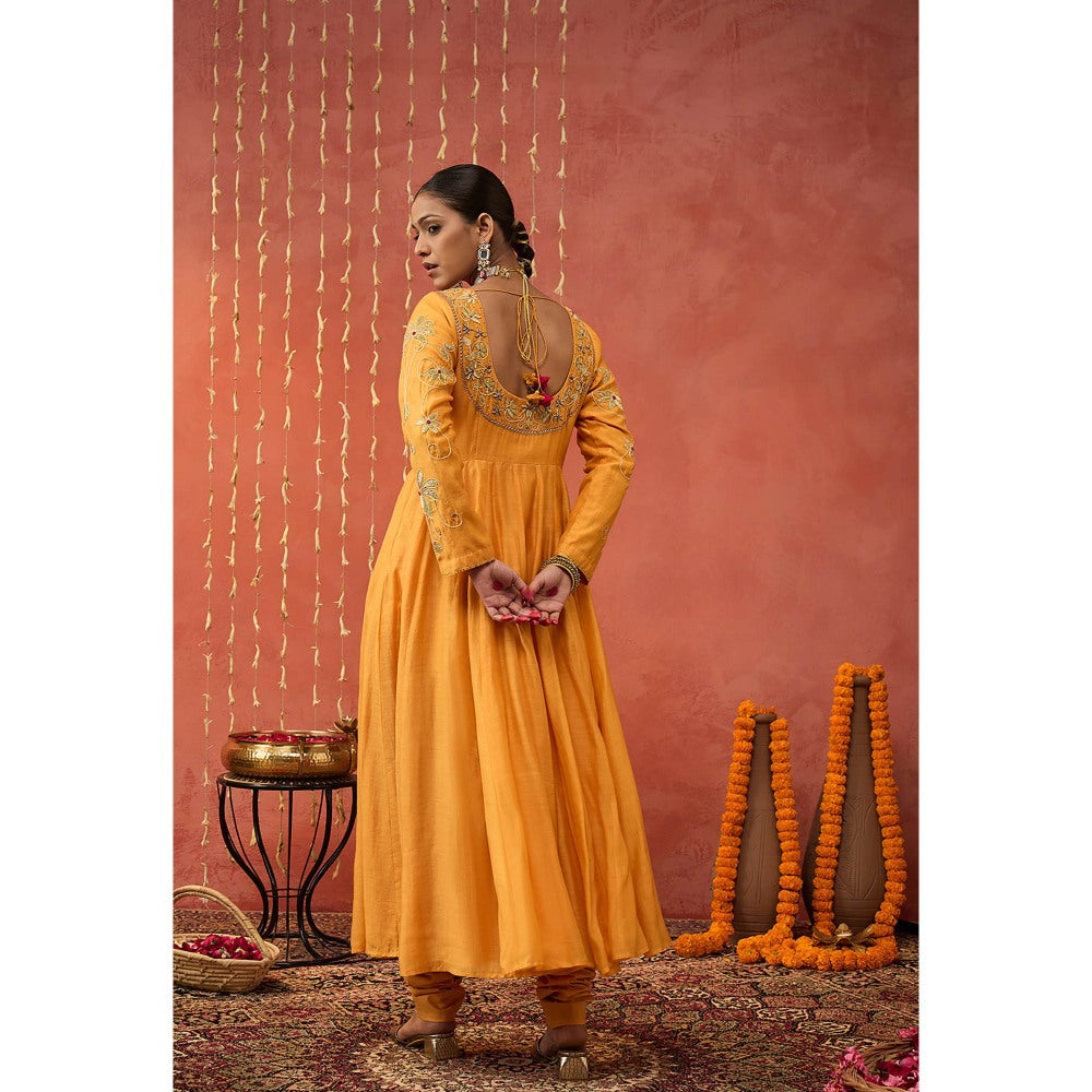 Shivani Bhargava Kumkum Mustard Embroidered Anarkali with Churidar and Dupatta (Set of 3)