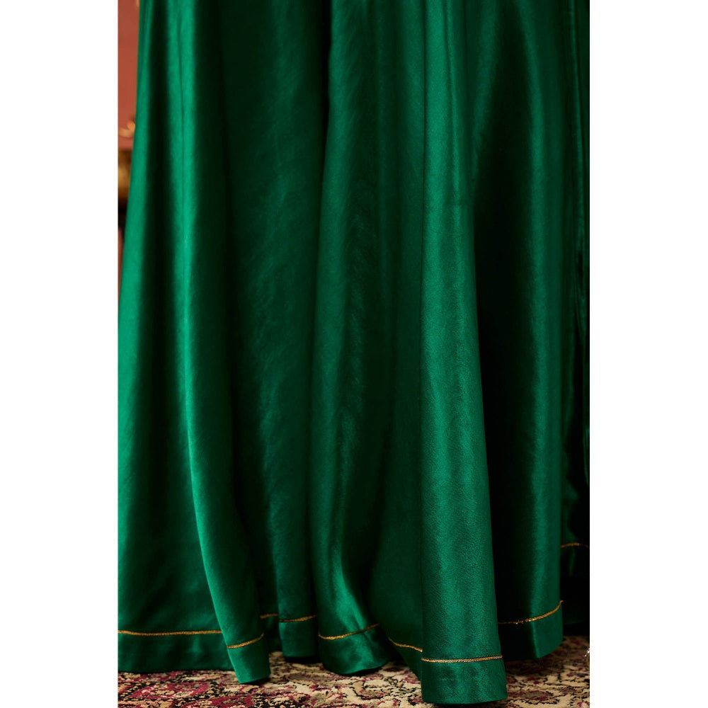 Shivani Bhargava Heena Emerald Silk Embroidered Kurta with Sharara and Dupatta (Set of 3)