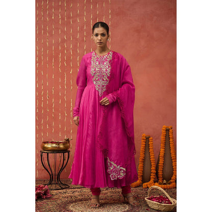Shivani Bhargava Shubha Fuchsia Pink Embroidered Anarkali with Churidar and Dupatta (Set of 3)