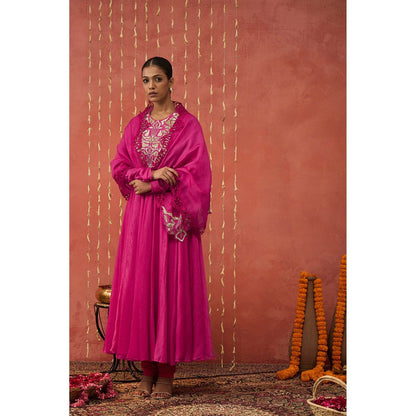 Shivani Bhargava Shubha Fuchsia Pink Embroidered Anarkali with Churidar and Dupatta (Set of 3)