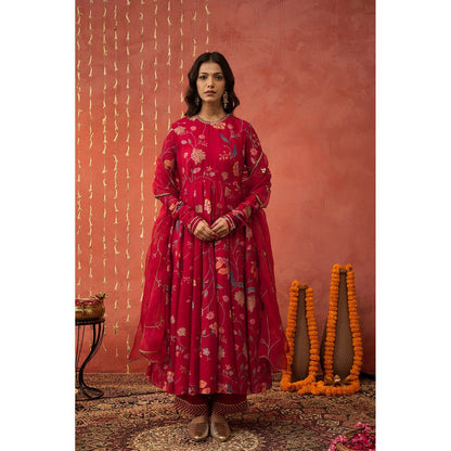 Shivani Bhargava Kalyani Pink Chintz Anarkali with Pant and Dupatta (Set of 3)