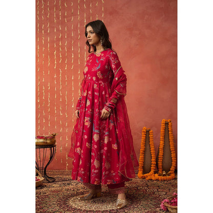 Shivani Bhargava Kalyani Pink Chintz Anarkali with Pant and Dupatta (Set of 3)
