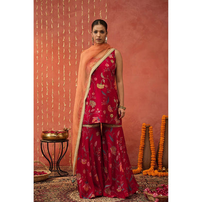 Shivani Bhargava Diya Chintz Embroidered Short Kurta with Sharara and Dupatta (Set of 3)