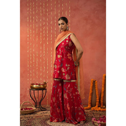 Shivani Bhargava Diya Chintz Embroidered Short Kurta with Sharara and Dupatta (Set of 3)