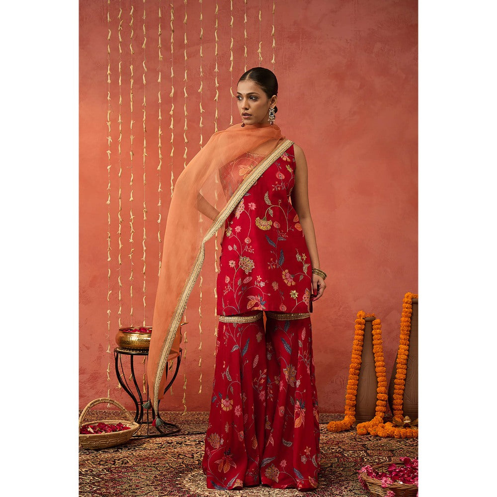 Shivani Bhargava Diya Chintz Embroidered Short Kurta with Sharara and Dupatta (Set of 3)