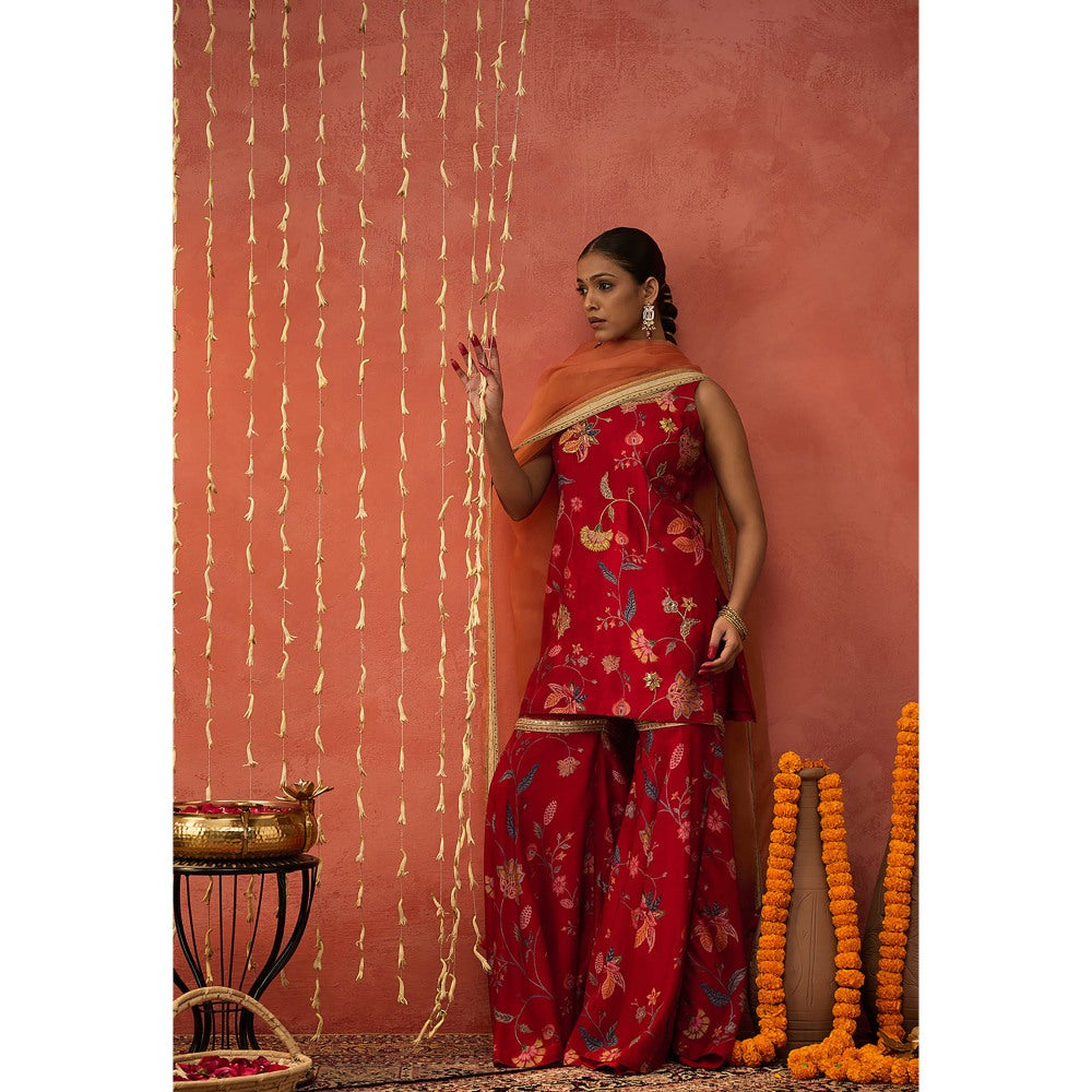 Shivani Bhargava Diya Chintz Embroidered Short Kurta with Sharara and Dupatta (Set of 3)