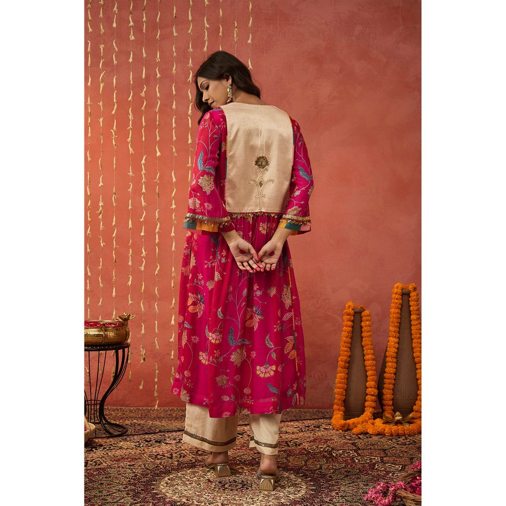 Shivani Bhargava Shree Red Chintz Chanderi Embroidered Kurta with Pant and Dupatta (Set of 3)