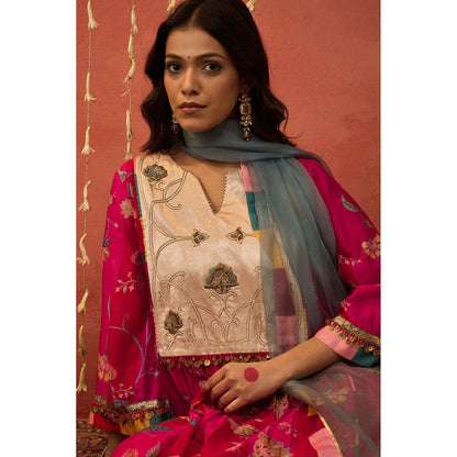 Shivani Bhargava Shree Red Chintz Chanderi Embroidered Kurta with Pant and Dupatta (Set of 3)
