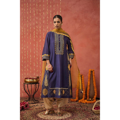 Shivani Bhargava Rani Purple Embroidered Kali Kurta with Pant and Dupatta (Set of 3)