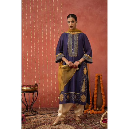 Shivani Bhargava Rani Purple Embroidered Kali Kurta with Pant and Dupatta (Set of 3)