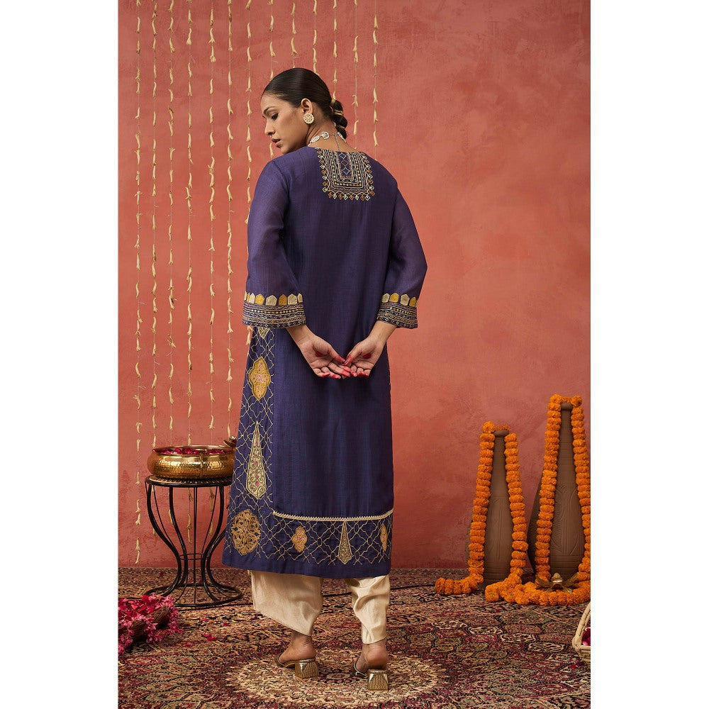 Shivani Bhargava Rani Purple Embroidered Kali Kurta with Pant and Dupatta (Set of 3)