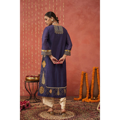 Shivani Bhargava Rani Purple Embroidered Kali Kurta with Pant and Dupatta (Set of 3)