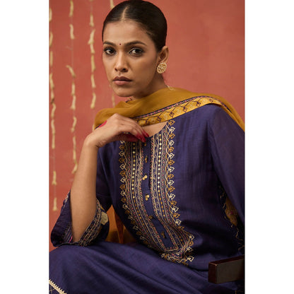 Shivani Bhargava Rani Purple Embroidered Kali Kurta with Pant and Dupatta (Set of 3)