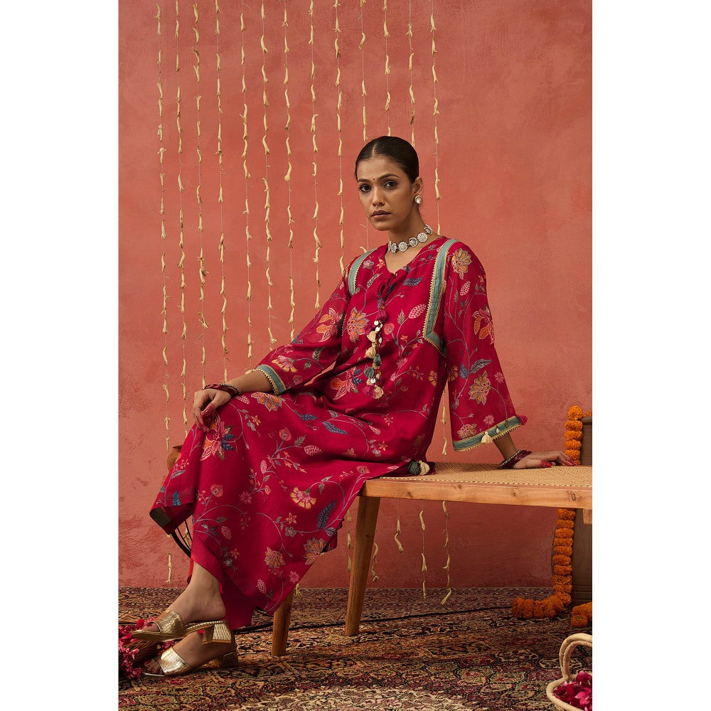Shivani Bhargava Karuna Pink Chintz Chanderi Long Kurta with Dhoti and Dupatta (Set of 3)