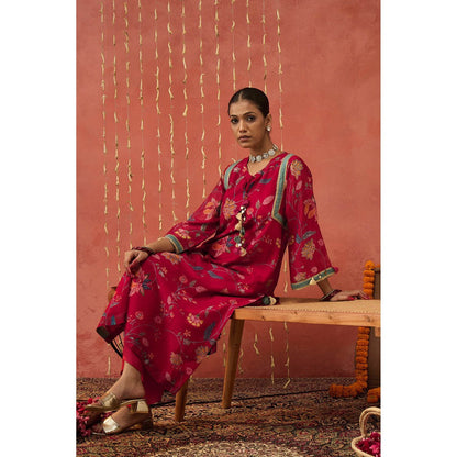 Shivani Bhargava Karuna Pink Chintz Chanderi Long Kurta with Dhoti and Dupatta (Set of 3)
