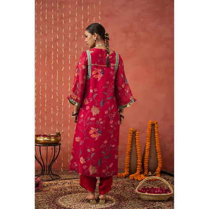 Shivani Bhargava Karuna Pink Chintz Chanderi Long Kurta with Dhoti and Dupatta (Set of 3)