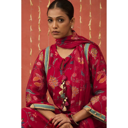 Shivani Bhargava Karuna Pink Chintz Chanderi Long Kurta with Dhoti and Dupatta (Set of 3)