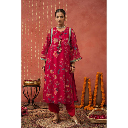 Shivani Bhargava Karuna Pink Chintz Chanderi Long Kurta with Dhoti and Dupatta (Set of 3)