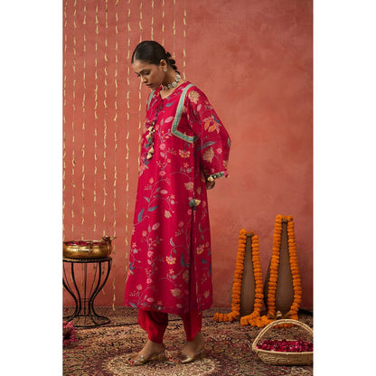 Shivani Bhargava Karuna Pink Chintz Chanderi Long Kurta with Dhoti and Dupatta (Set of 3)
