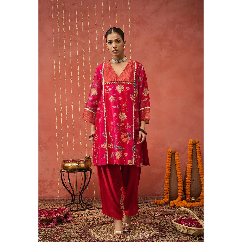 Shivani Bhargava Rati Pink Chintz Chanderi Short Kurta and Dhoti (Set of 2)