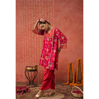 Shivani Bhargava Rati Pink Chintz Chanderi Short Kurta and Dhoti (Set of 2)