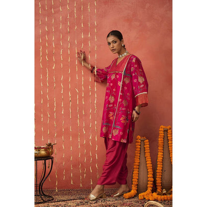 Shivani Bhargava Rati Pink Chintz Chanderi Short Kurta and Dhoti (Set of 2)
