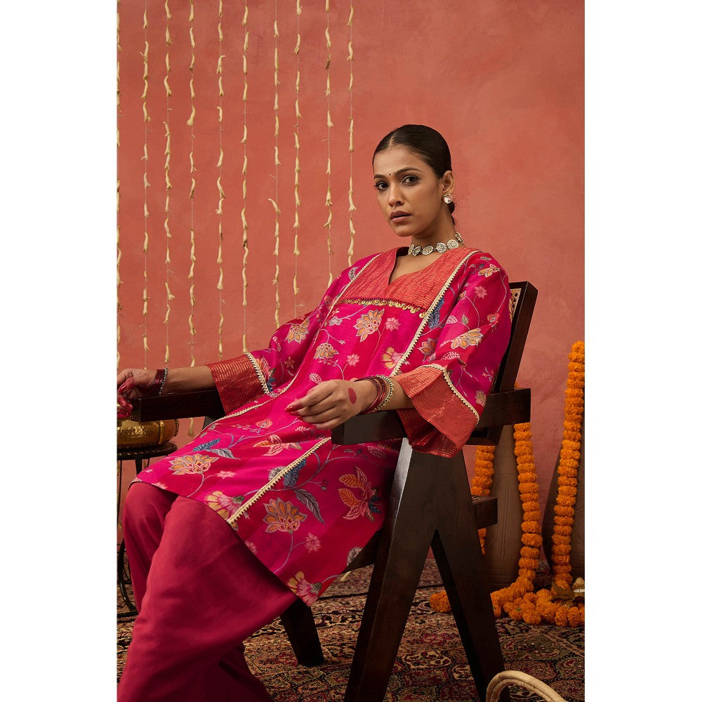 Shivani Bhargava Rati Pink Chintz Chanderi Short Kurta and Dhoti (Set of 2)