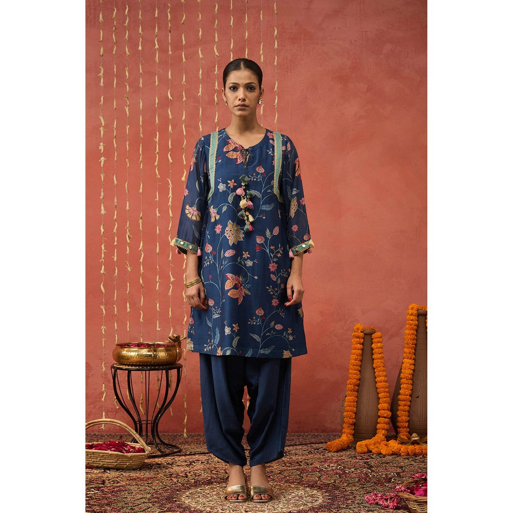 Shivani Bhargava Vadhu Blue Chintz Short Kurta and Dhoti (Set of 2)
