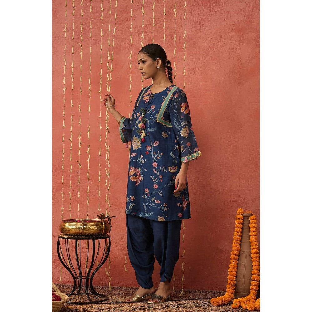 Shivani Bhargava Vadhu Blue Chintz Short Kurta and Dhoti (Set of 2)