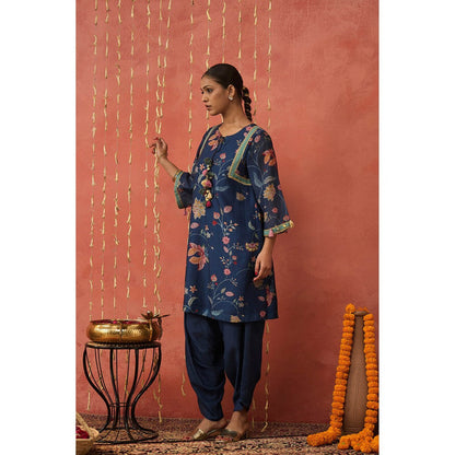 Shivani Bhargava Vadhu Blue Chintz Short Kurta and Dhoti (Set of 2)